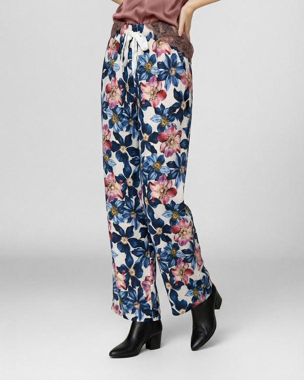 Pantalón Mujer Susanna Alto Largo Cintura Elástico y cordon Azul Lineatre