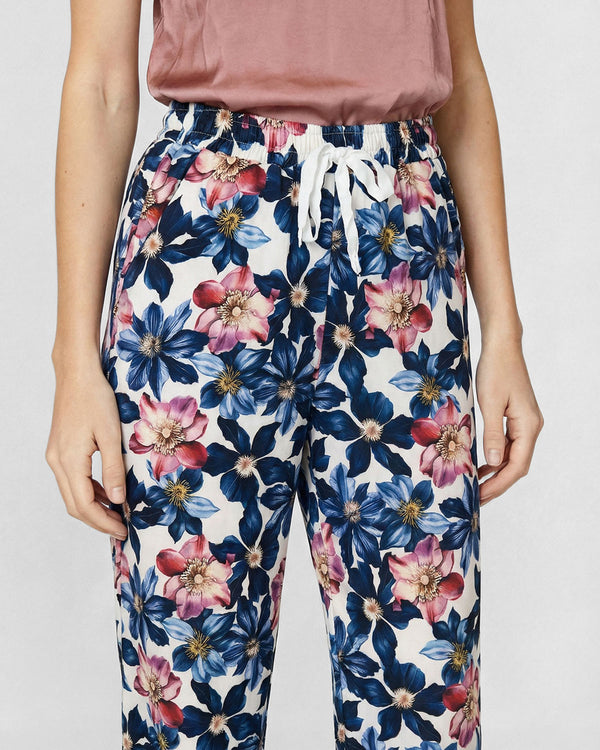 Pantalón Mujer Susanna Alto Largo Cintura Elástico y cordon Azul Lineatre