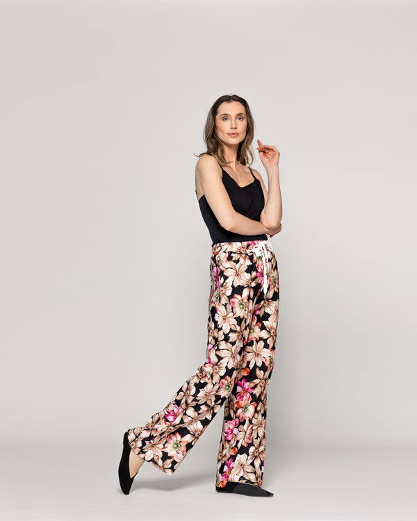 Pantalón Mujer Pali Estampado Flores Negro Lineatre