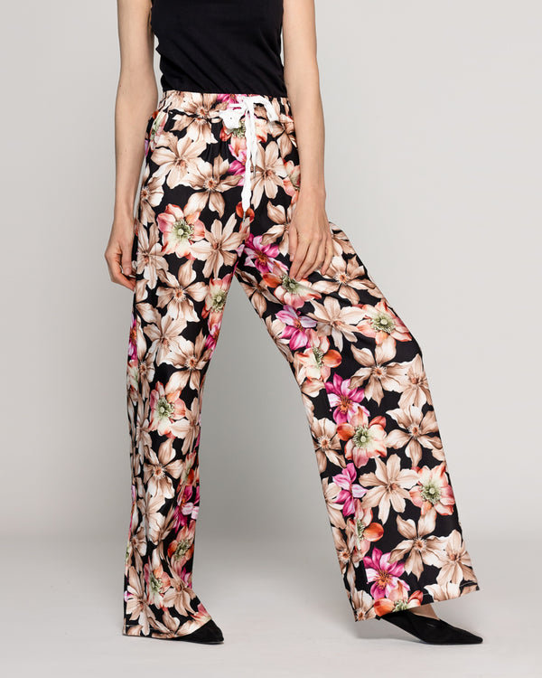 Pantalón Mujer Pali Estampado Flores Negro Lineatre