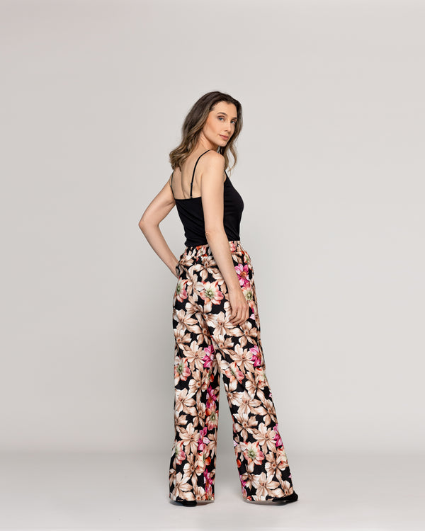 Pantalón Mujer Pali Estampado Flores Negro Lineatre