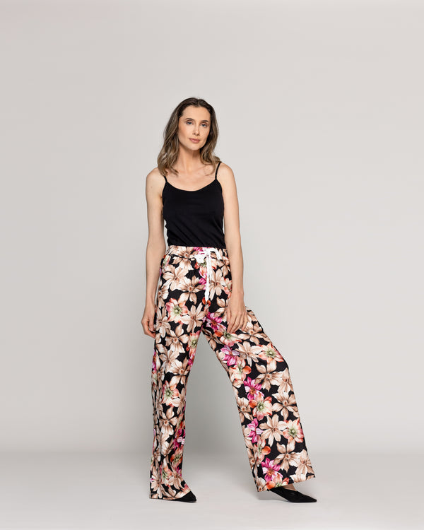 Pantalón Mujer Pali Estampado Flores Negro Lineatre