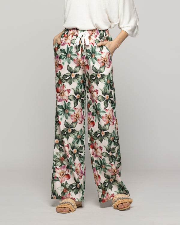 Pantalón Mujer Pali Estampado Flores Verde Lineatre