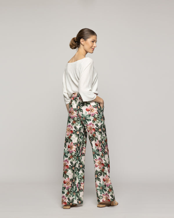 Pantalón Mujer Pali Estampado Flores Verde Lineatre