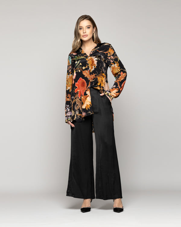 Pantalón Mujer Philippa Recto Satinado Negro Lineatre