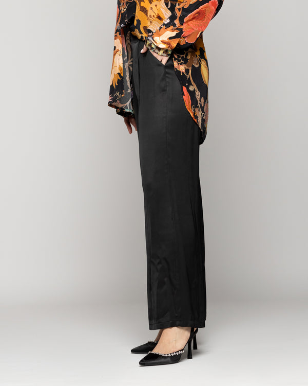 Pantalón Mujer Philippa Recto Satinado Negro Lineatre