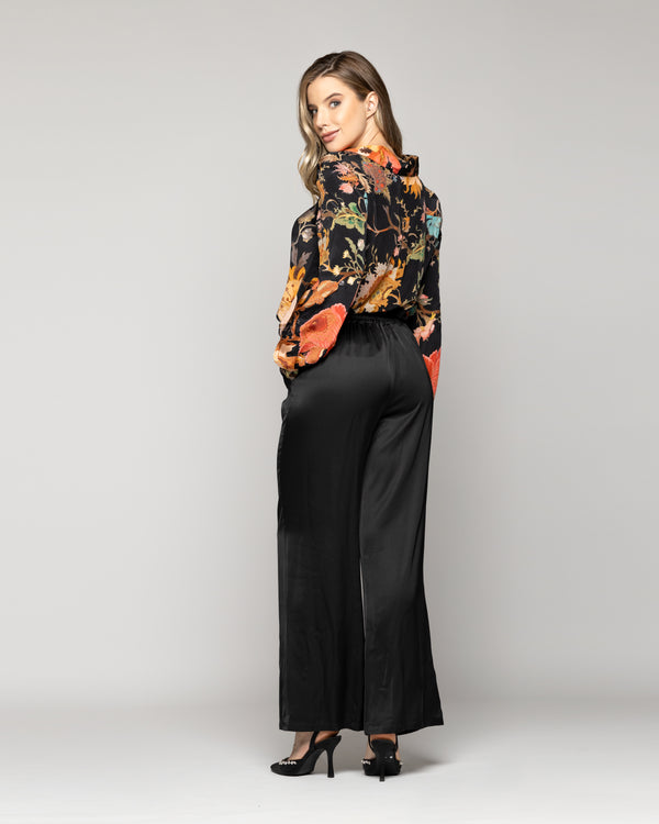Pantalón Mujer Philippa Recto Satinado Negro Lineatre