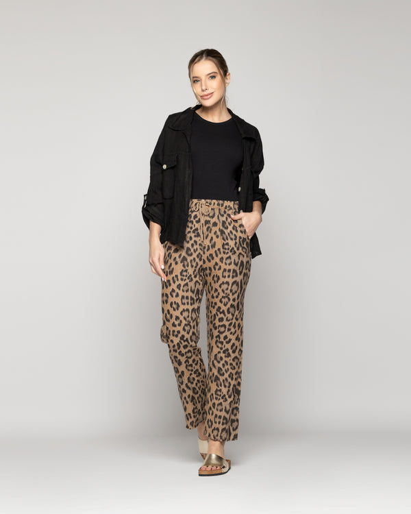 Pantalón Mujer Paz De Lino Elasticado Leopardo Lineatre