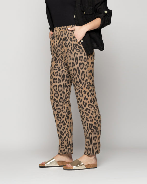 Pantalón Mujer Paz De Lino Elasticado Leopardo Lineatre