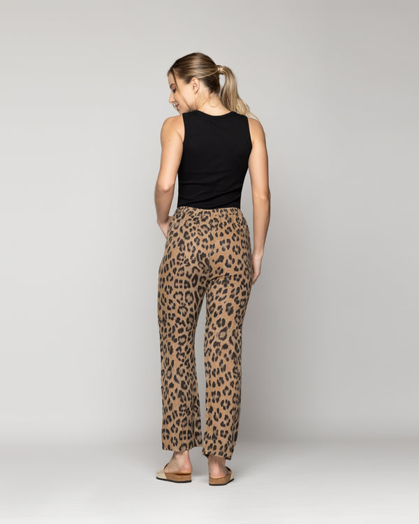 Pantalón Mujer Paz De Lino Elasticado Leopardo Lineatre