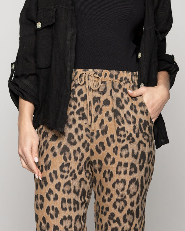 Pantalón Mujer Paz De Lino Elasticado Leopardo Lineatre