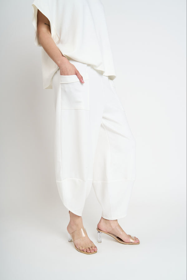 Pantalón Mujer Inés Largo 3/4 Tiro Alto Blanco Lineatre