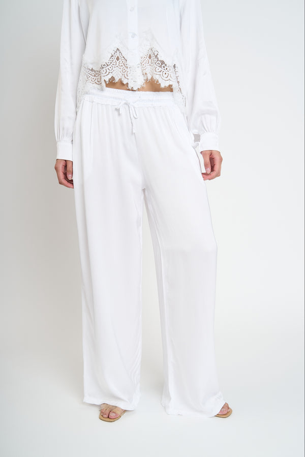 Pantalón Mujer Pilar Largo Tiro Alto Blanco Lineatre