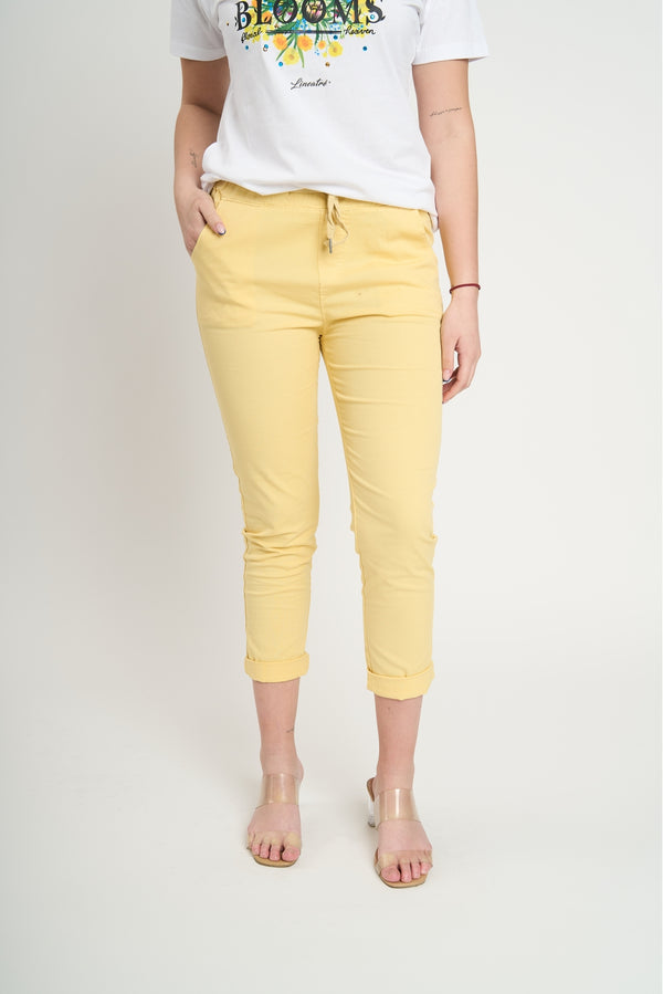 Pantalón Mujer Lea Largo Tiro Alto Amarillo Lineatre