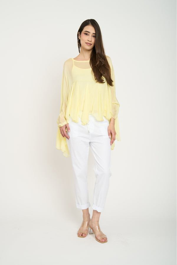 Pantalón Mujer Lea Largo Tiro Alto Blanco Lineatre