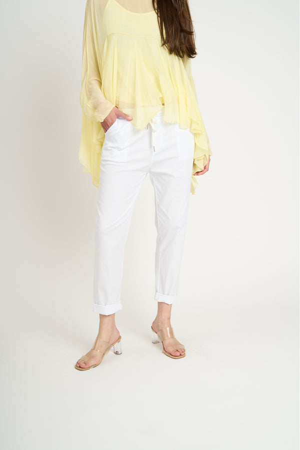 Pantalón Mujer Lea Largo Tiro Alto Blanco Lineatre