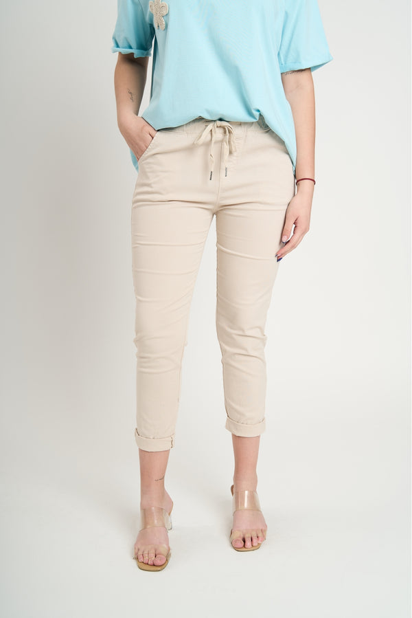 Pantalón Mujer Lea Largo Tiro Alto Beige Lineatre