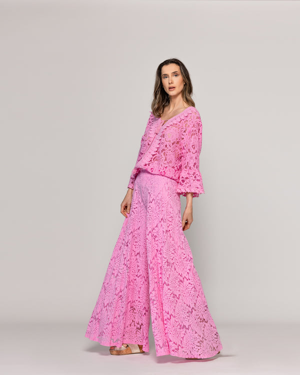 Pantalón Mujer Benedetta De Corte Palazzo Rosado Lineatre