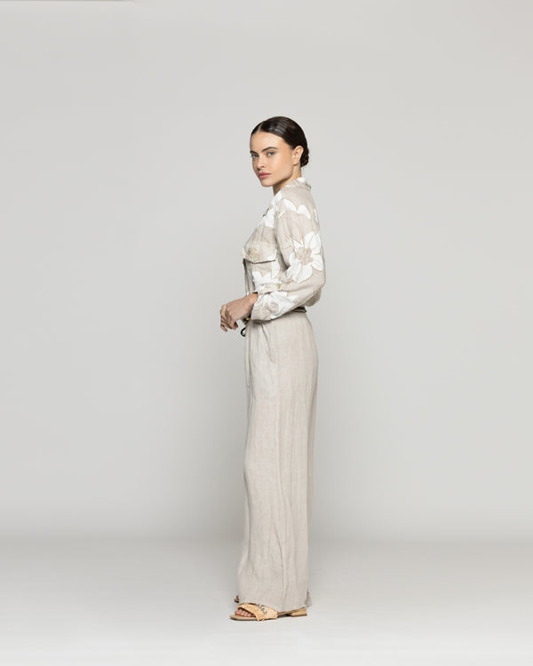 Pantalón Mujer Paola Palazzo De Lino Beige Lineatre