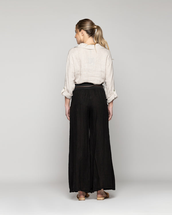 Pantalón Mujer Paola Palazzo De Lino Negro Lineatre