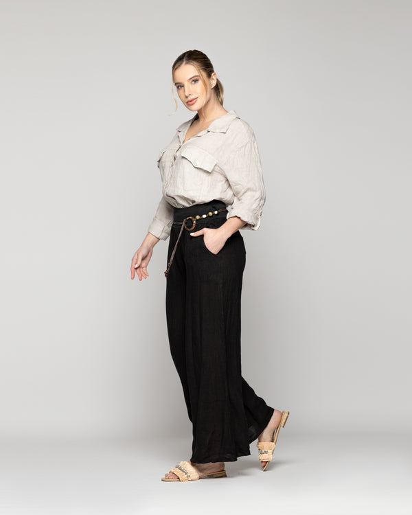 Pantalón Mujer Paola Palazzo De Lino Negro Lineatre