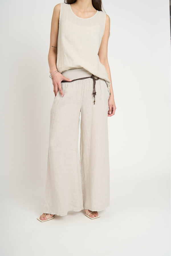 Pantalón Mujer Rosario Largo Tiro Alto Beige Lineatre