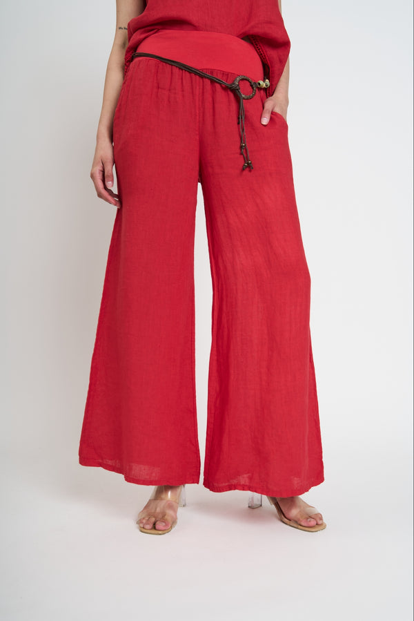Pantalón Mujer Rosario Largo Tiro Alto Rojo Lineatre