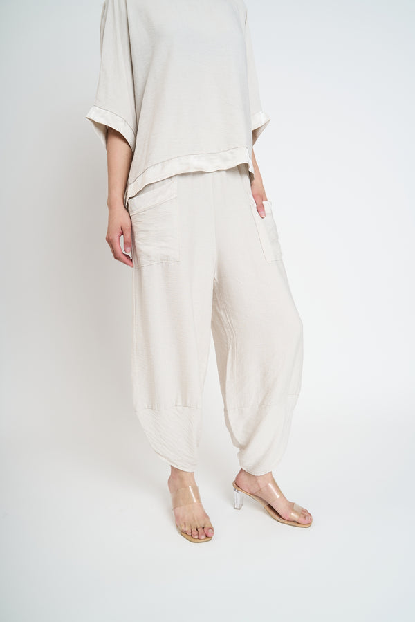 Pantalón Mujer Paz Largo Tiro Alto Beige Lineatre