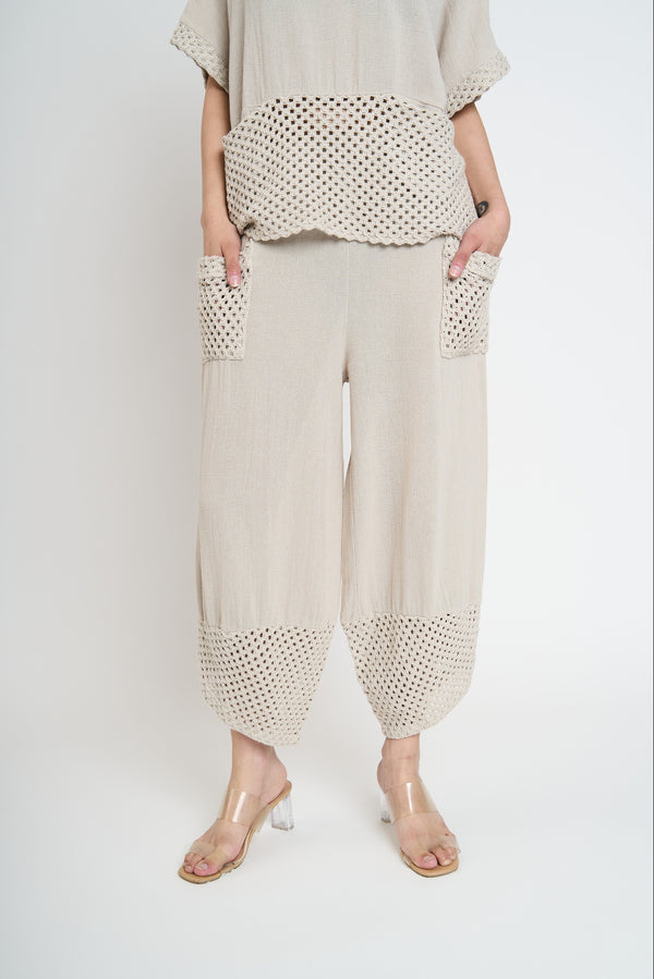 Pantalón Mujer Veronica Largo 3/4 Tiro Alto Beige Lineatre