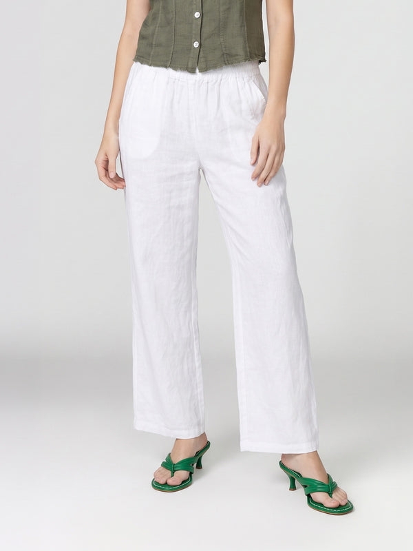Pantalón Mujer Paulina Largo Tiro Alto Blanco Lineatre