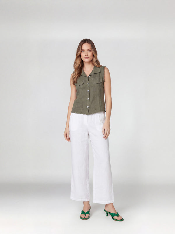 Pantalón Mujer Paulina Largo Tiro Alto Blanco Lineatre