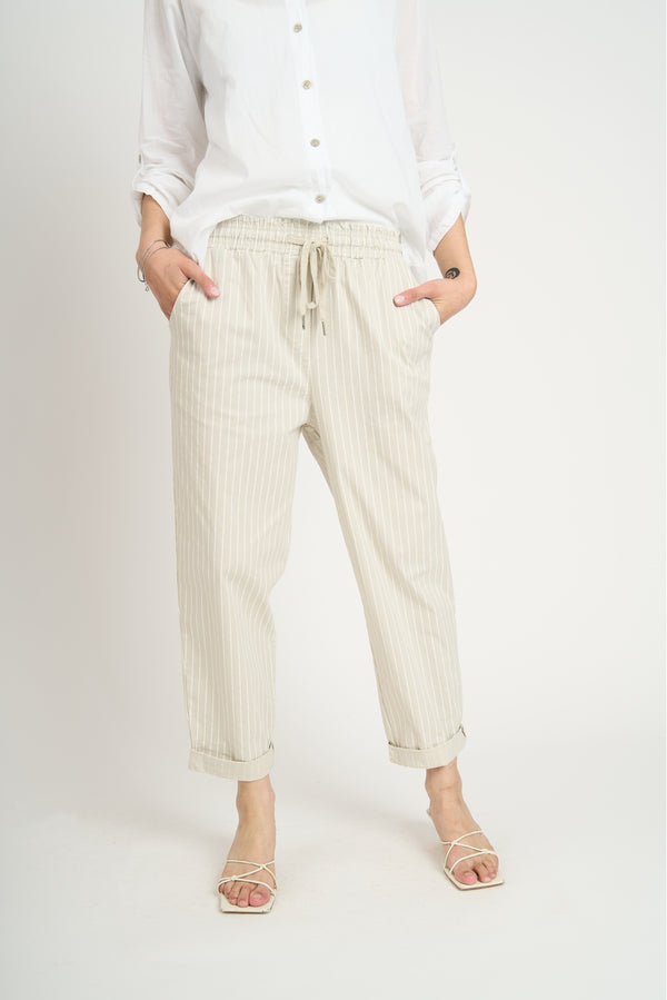 Pantalón Mujer Luz Largo Tiro Alto Beige Lineatre