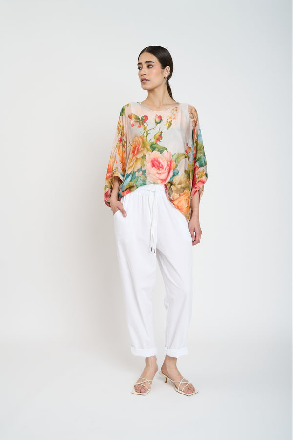 Pantalón Mujer Sol Largo Tiro Alto Blanco Lineatre