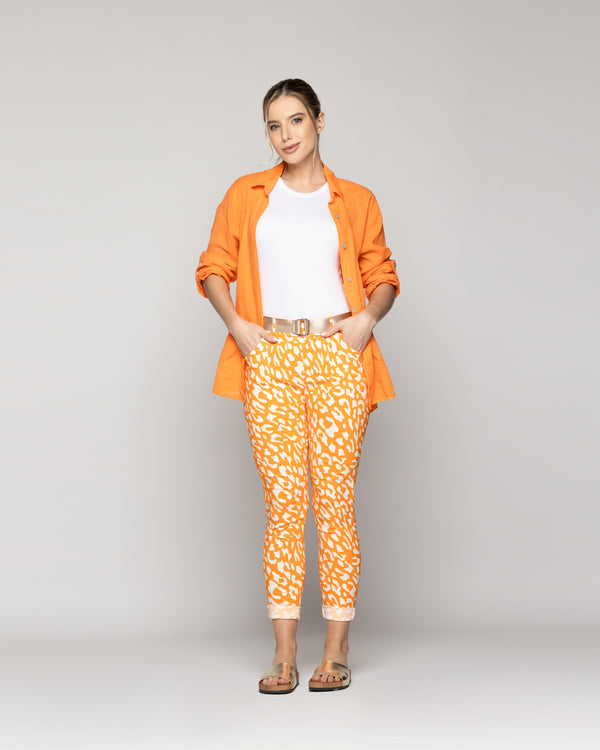 Pantalón Mujer Phedra Con Estampado Animal Naranja Lineatre