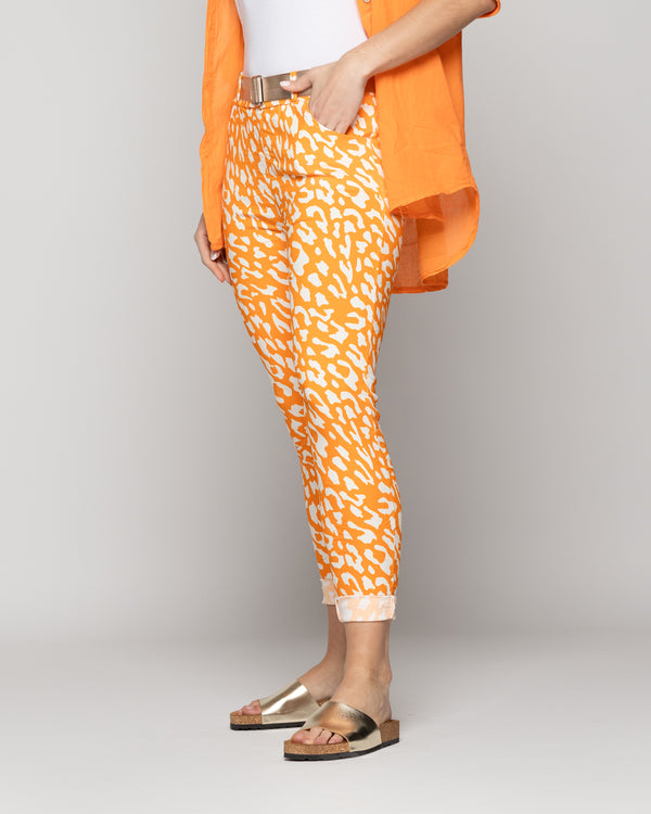 Pantalón Mujer Phedra Con Estampado Animal Naranja Lineatre