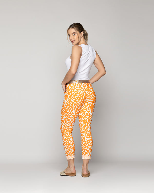 Pantalón Mujer Phedra Con Estampado Animal Naranja Lineatre