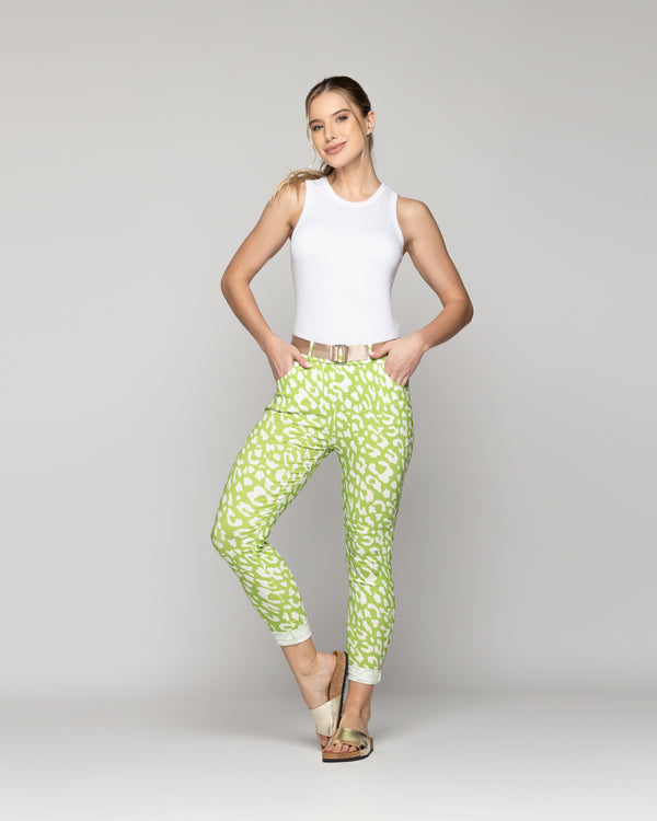 Pantalón Mujer Phedra Con Estampado Animal Verde Pistacho Lineatre