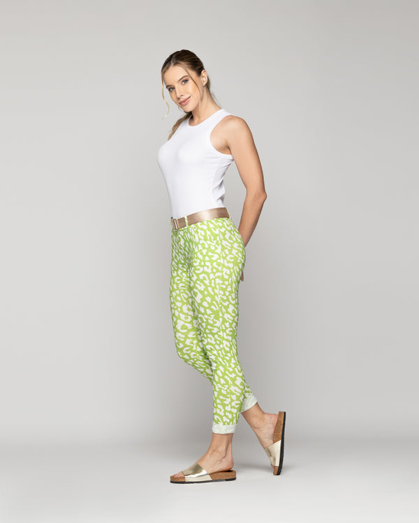 Pantalón Mujer Phedra Con Estampado Animal Verde Pistacho Lineatre