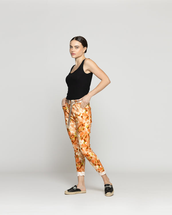 Pantalón Mujer Phedra Con Estampado Floral Camel Lineatre