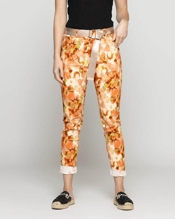Pantalón Mujer Phedra Con Estampado Floral Camel Lineatre