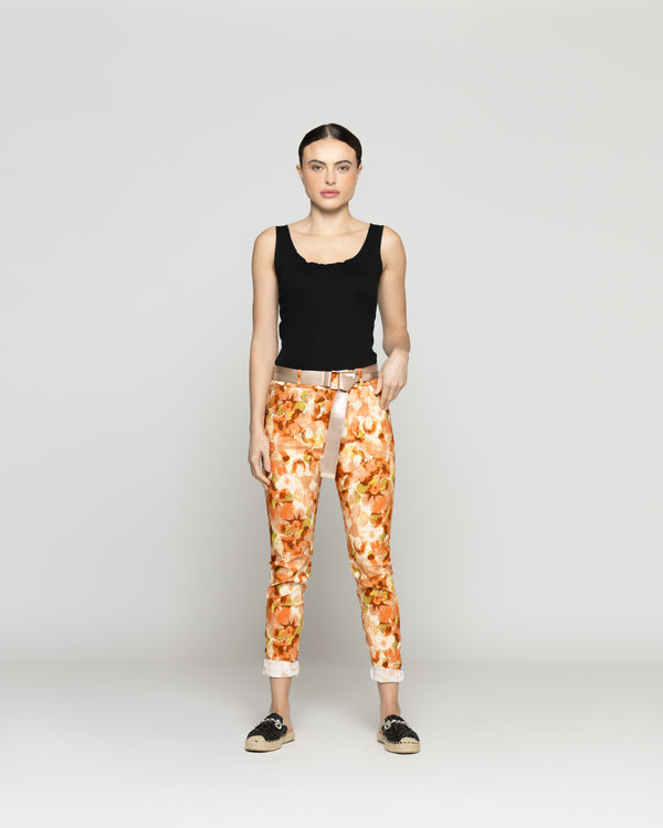 Pantalón Mujer Phedra Con Estampado Floral Camel Lineatre