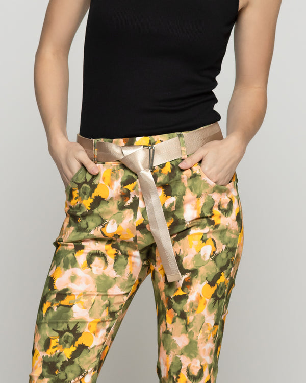 Pantalón Mujer Phedra Con Estampado Floral Verde Militar Lineatre
