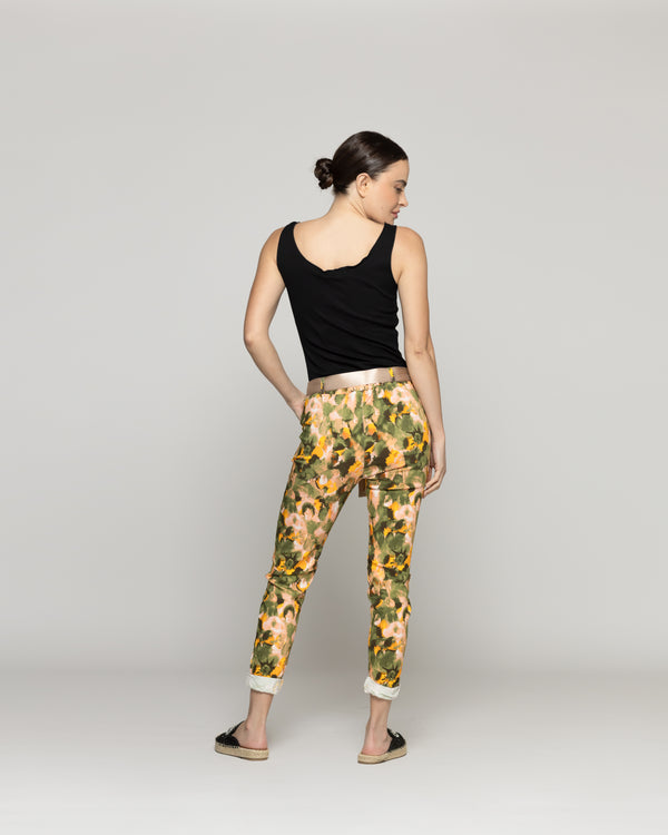 Pantalón Mujer Phedra Con Estampado Floral Verde Militar Lineatre