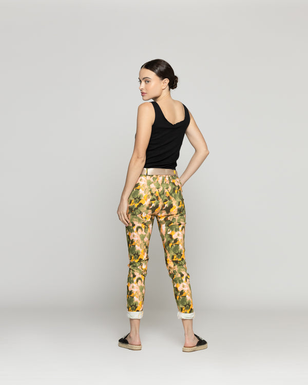 Pantalón Mujer Phedra Con Estampado Floral Verde Militar Lineatre