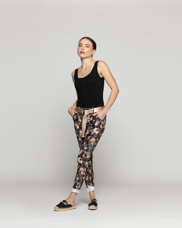 Pantalón Mujer Phedra Con Estampado Floral Negro Lineatre