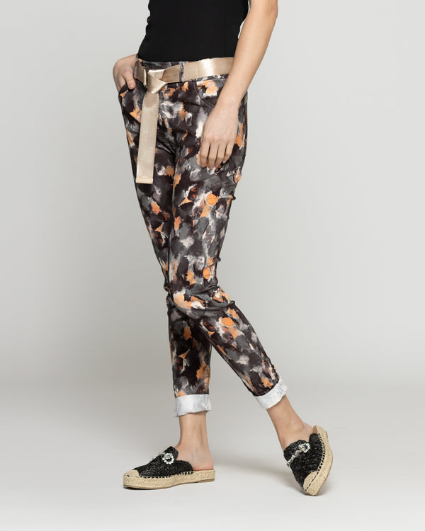 Pantalón Mujer Phedra Con Estampado Floral Negro Lineatre