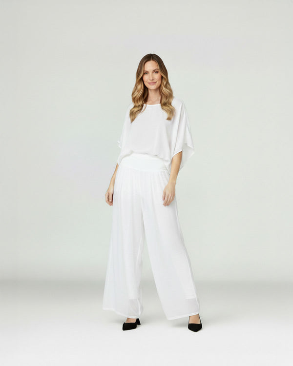 Pantalón Mujer Palmira Alto Largo Cintura Elasticada Blanco Lineatre