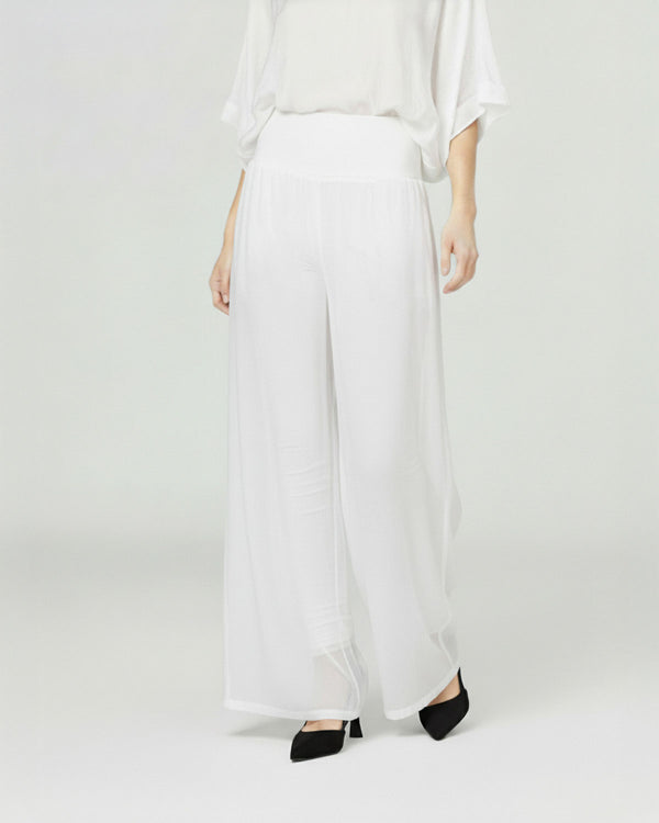 Pantalón Mujer Palmira Alto Largo Cintura Elasticada Blanco Lineatre