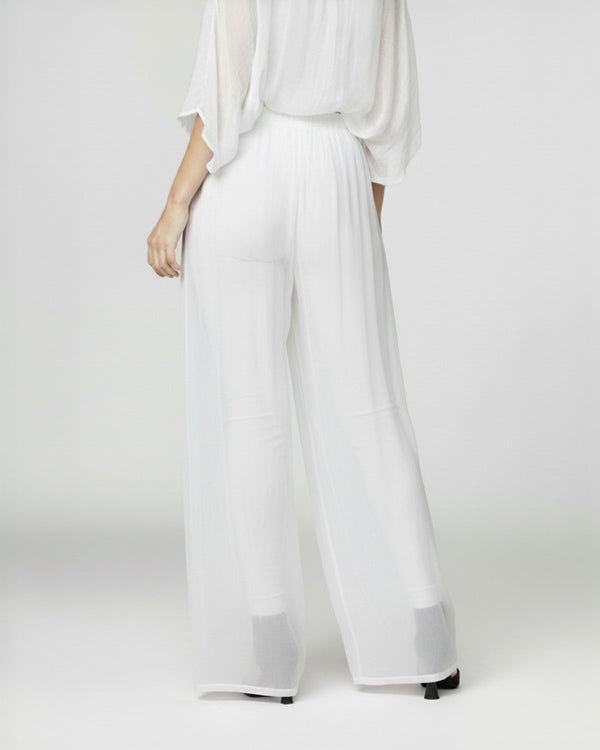 Pantalón Mujer Palmira Alto Largo Cintura Elasticada Blanco Lineatre