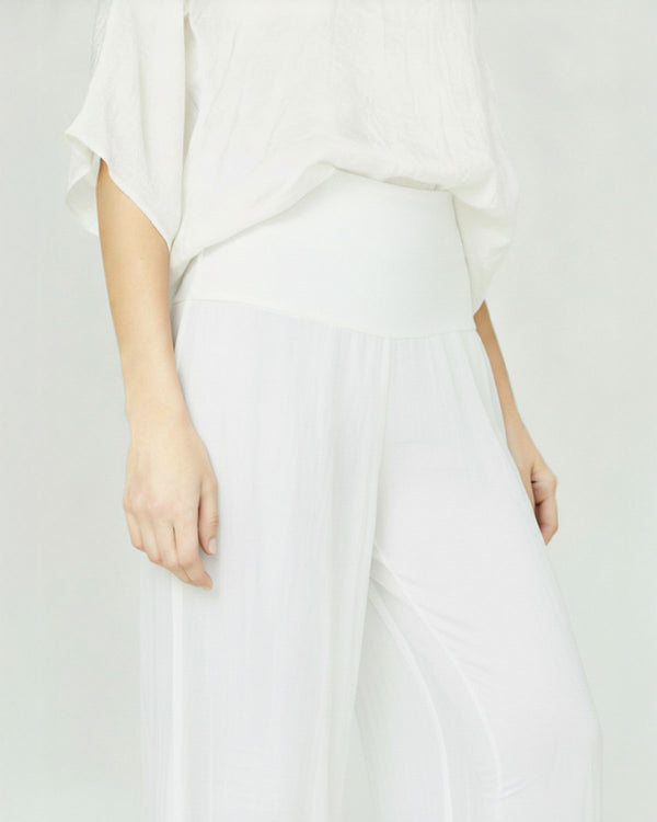 Pantalón Mujer Palmira Alto Largo Cintura Elasticada Blanco Lineatre